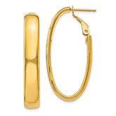 14k 6x34mm Polished Oval Omega Back Tube Hoop Earrings