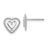 14k White Gold Polished Open Heart-in-Heart Post Earrings