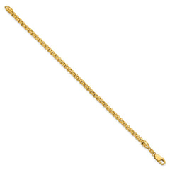 14K 8 inch 3.6mm Semi-Solid Round Box with Lobster Clasp Bracelet
