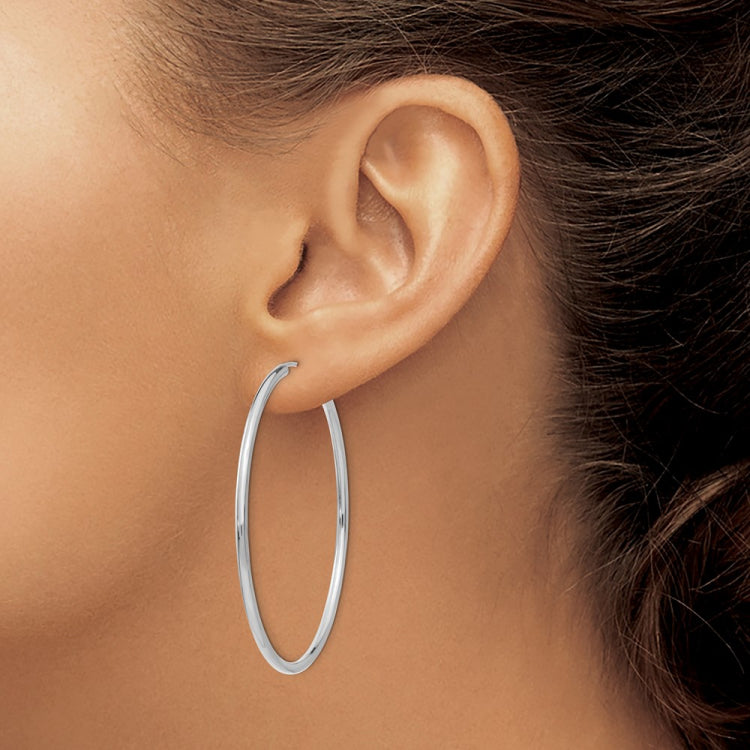 14k White Gold 2x50mm Polished Round Endless Tube Hoop Earrings