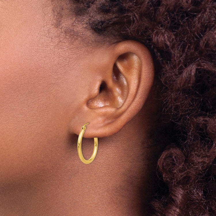 14k 2x20mm Polished Lightweight Tube Hoop Earrings