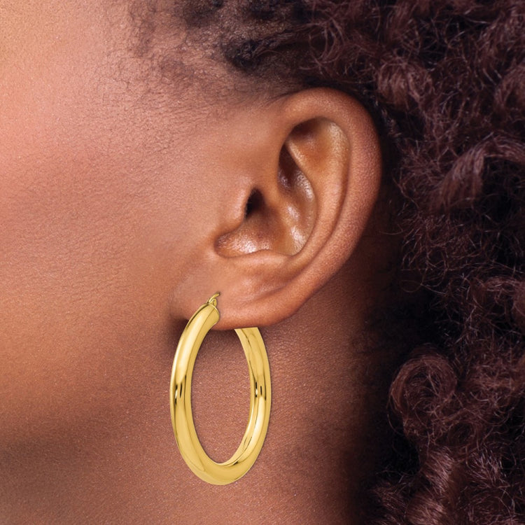 14k 5x40mm Polished Tube Hoop Earrings