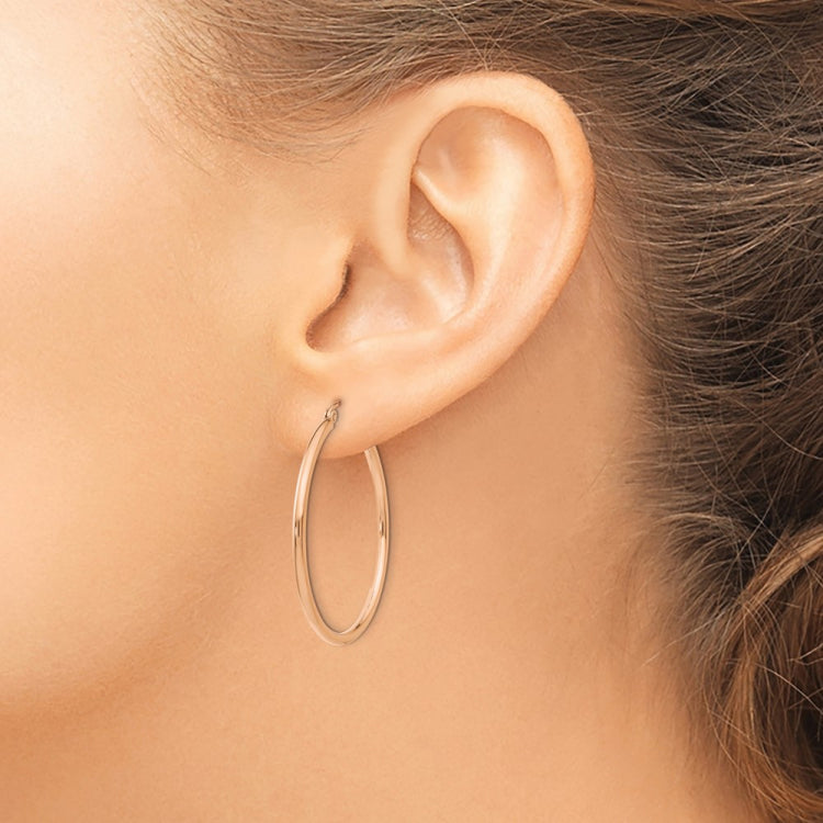 14k Rose Gold 2x35mm Polished Lightweight Tube Hoop Earrings