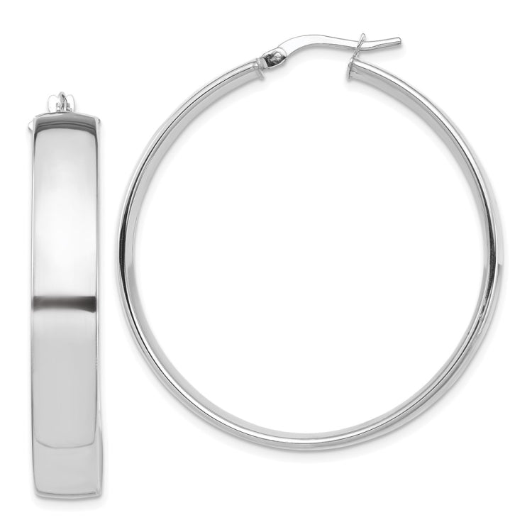 14k White Gold 7x40mm High Polished Tube Hoop Earrings