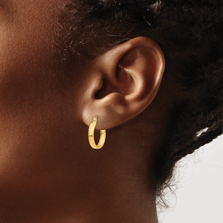 14k 3x14mm Polished Hoop Earrings