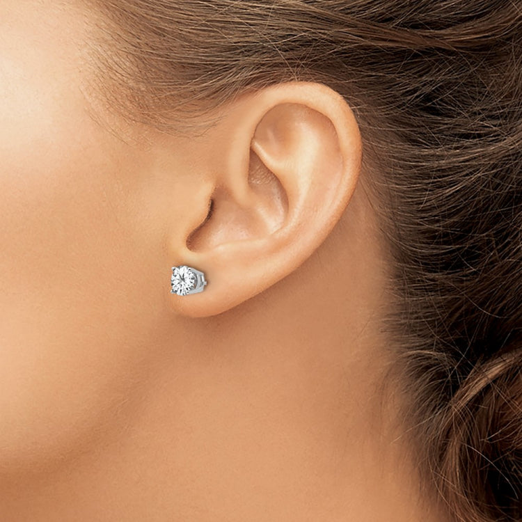 14k White Gold 6mm Round Cubic Zirconia Post Earrings