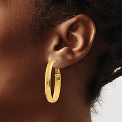 14k 6x34mm Polished Oval Omega Back Tube Hoop Earrings
