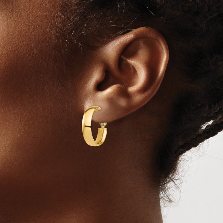 14k 5x20mm High Polished Flat Tube Omega Back Hoop Earrings