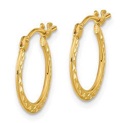 14k 1.00x15mm Polished Diamond-cut Tube Hoop Earrings