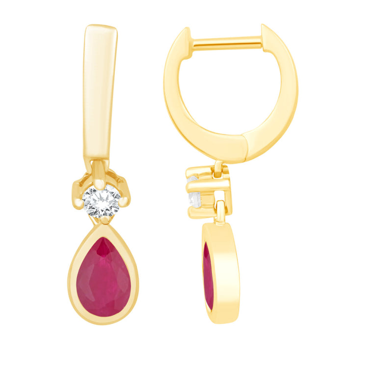 14 KT Rounds Shape Yellow Gold Diamond & Ruby Earring