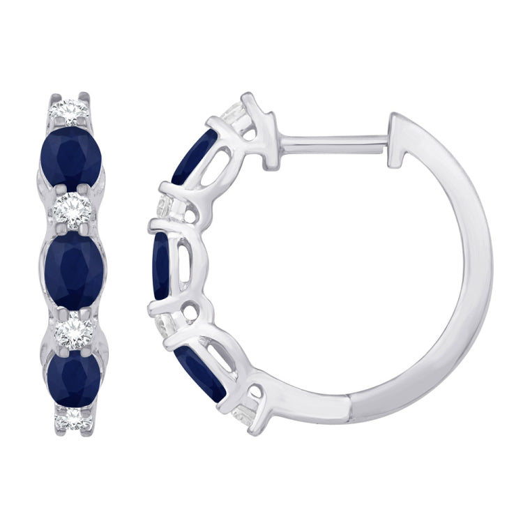 14 KT Rounds Shape White Gold Diamond & Sapphire Earring