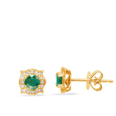 14 KT Emerald Shape Yellow Gold Diamond & Emerald Earring