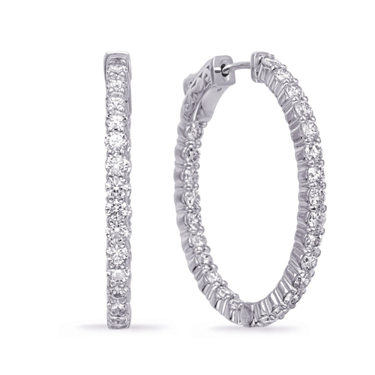 14 KT Rounds Shape White Gold Oval Hoop Earring 1.2 Inch