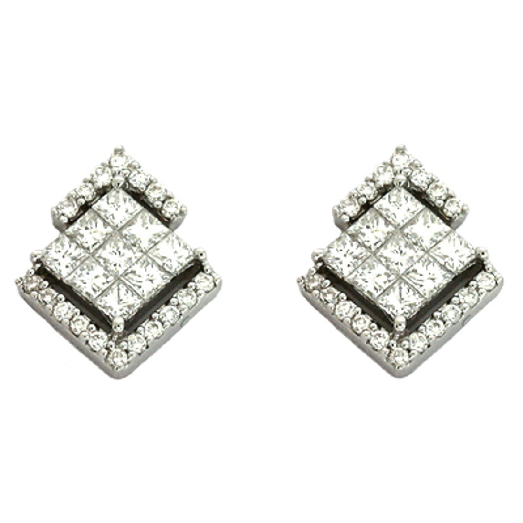 14 KT Princess Shape White Gold Diamond Earring