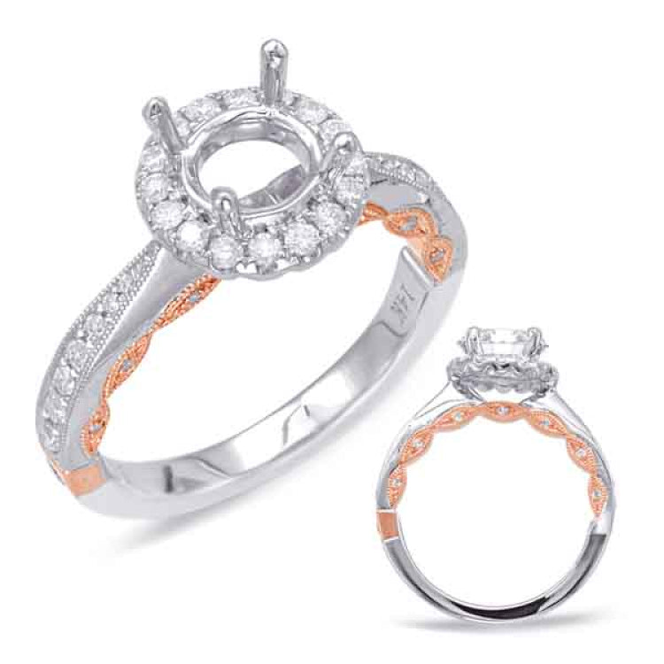 14 KT Rounds Shape Rose & White Gold Halo Engagement Ring