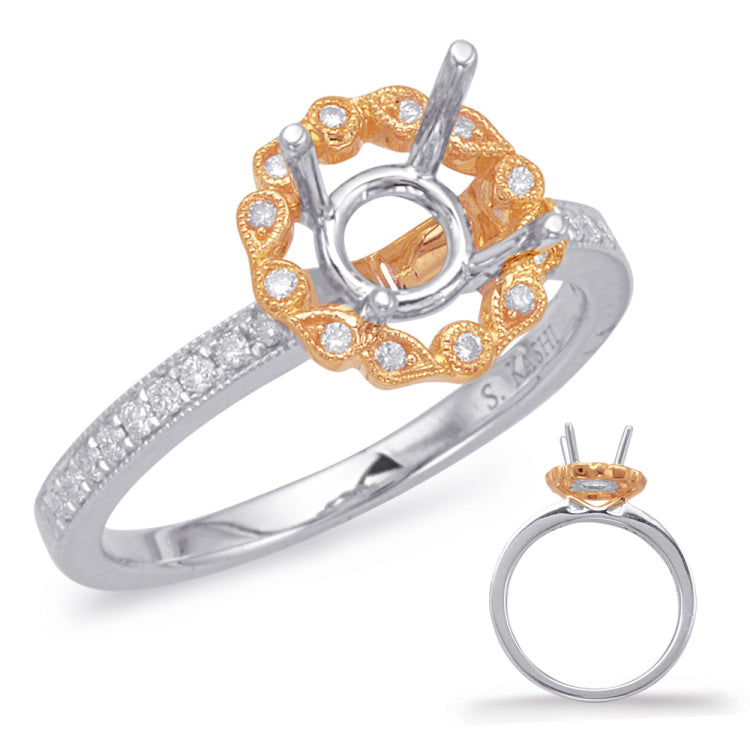 14 KT Rounds Shape Rose & White Halo Engagement Ring