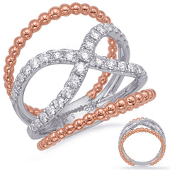 14 KT Rounds Shape Rose & White Gold Diamond Fashion Ring