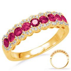 14 KT Rounds Shape Yellow Gold Ruby & Diamond Ring
