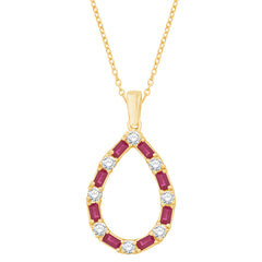 14 KT Rounds Shape Yellow Gold Diamond & Ruby Pendant